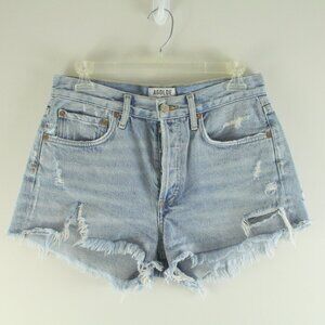 Agolde Parker Vintage Feel High Rise Button Fly Raw Frayed Edge Shorts 26